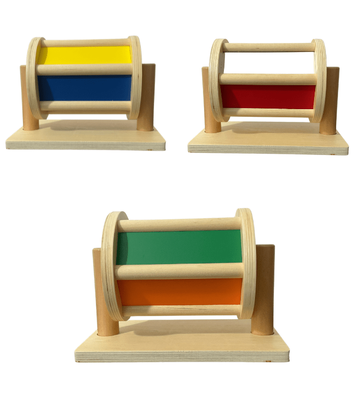 Fully Wooden Rainbow Spinning Drum with Bells inside