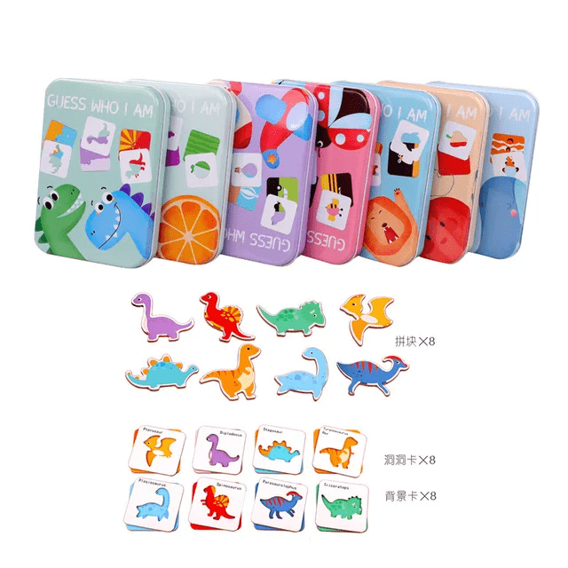 Wooden guess who I am mystery animal puzzle toy for children with colourful reveal pieces for kids aged 3 and above