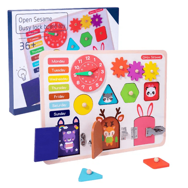 Open Sesame Busy Lock Board - Wooden