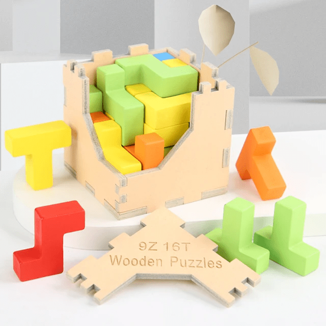 Wooden 25-piece puzzle blocks cube box toy for children showing colourful picture arrangement puzzles for kids aged 2 and above