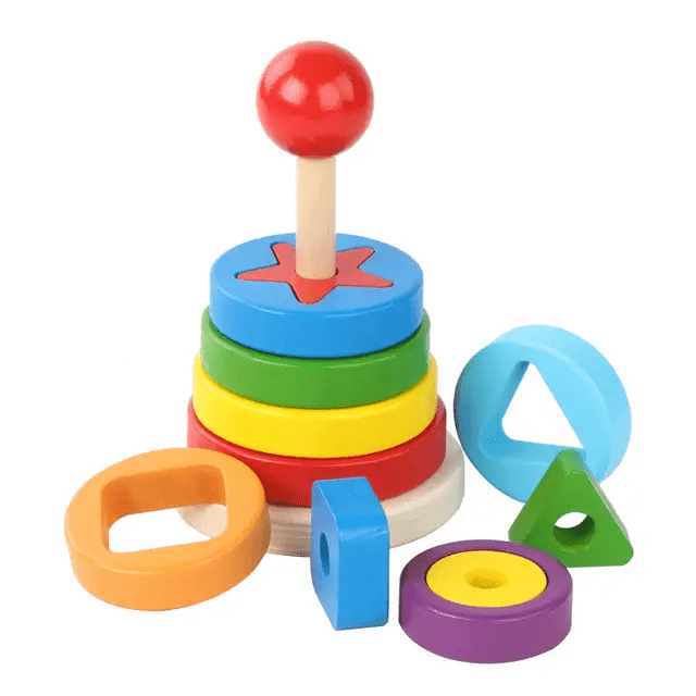Dual Rainbow Tower with Multi Shape Sorter - Wooden