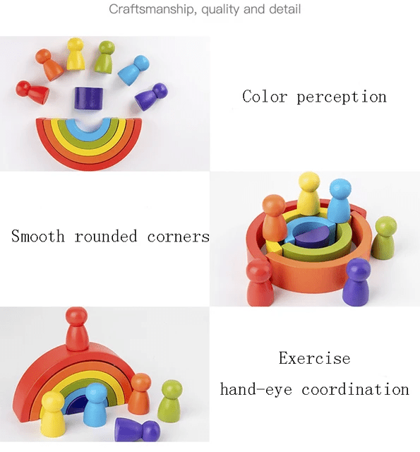 6 Pcs Rainbow Stacking with Doll - Wooden