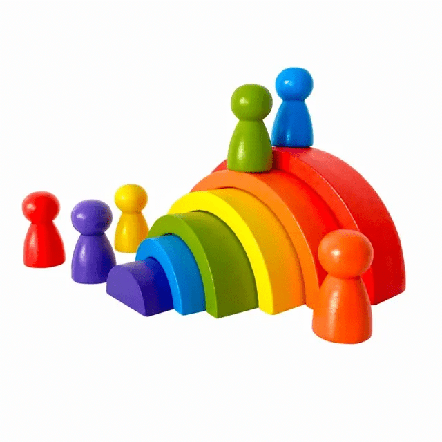 6 Pcs Rainbow Stacking with Doll - Wooden