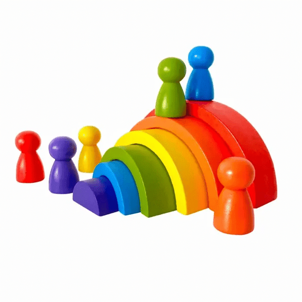 6 Pcs Rainbow Stacking with Doll - Wooden