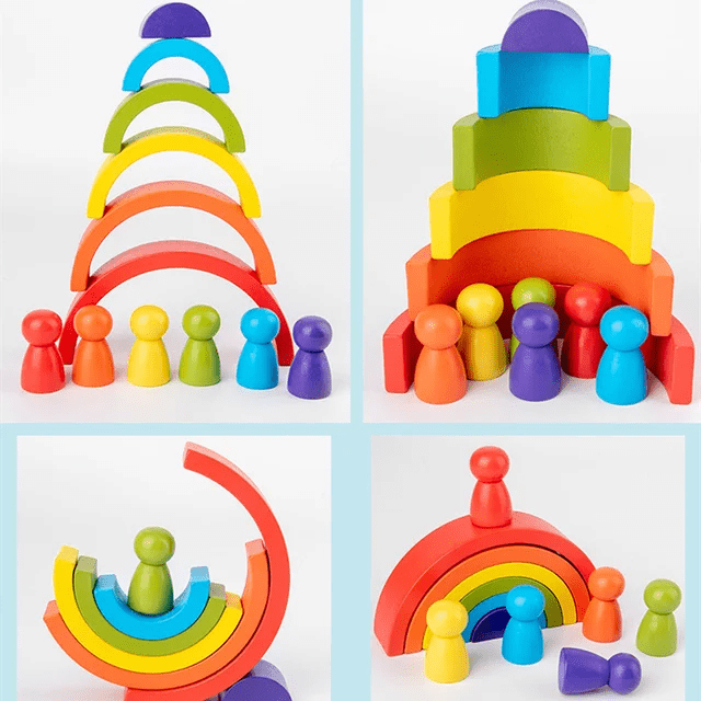6 Pcs Rainbow Stacking with Doll - Wooden