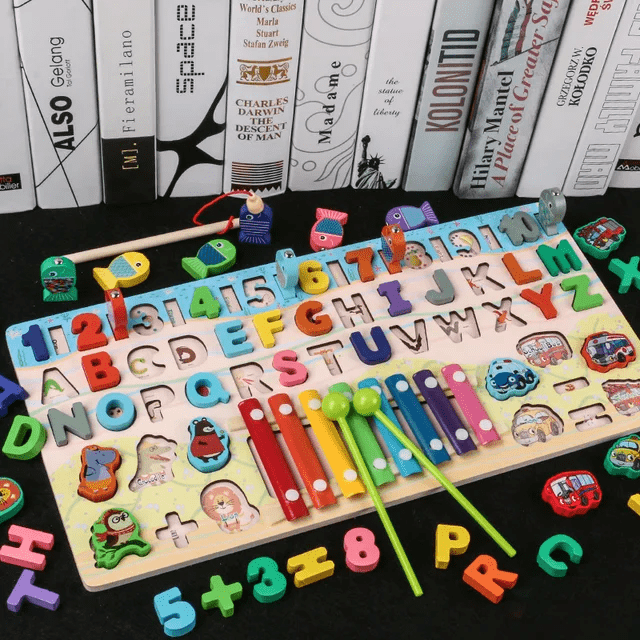 Alphanumeric Play the Piano Wooden Log Board