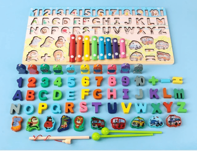 Alphanumeric Play the Piano Wooden Log Board