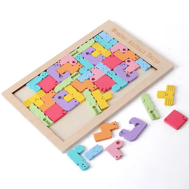 Wooden Animal Tetris Puzzle
