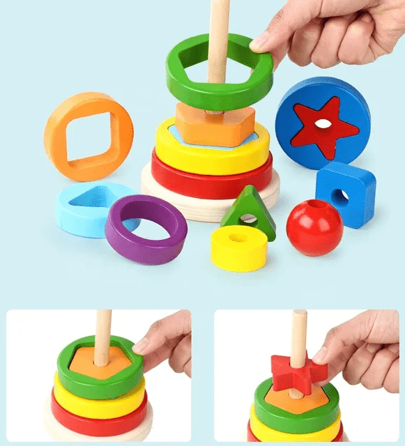 Dual Rainbow Tower with Multi Shape Sorter - Wooden