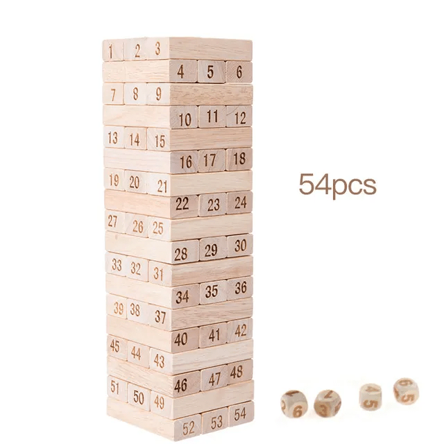 Jenga Blocks 54 pcs - Wooden Numbers