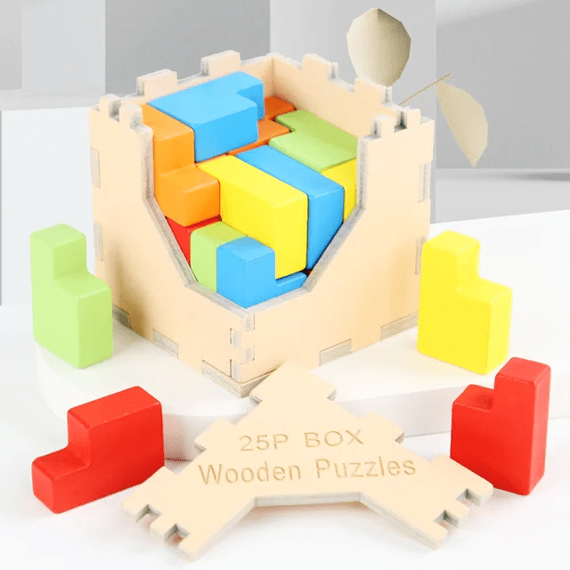 25P Box Puzzle Wooden Blocks Cube