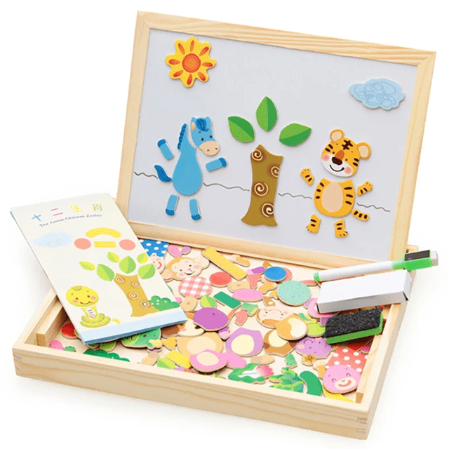 2 in 1 Cartoon Magnetic Puzzle Wooden Board
