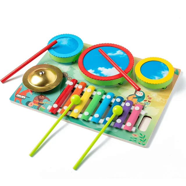 Wooden Playing Drums and Zither in One
