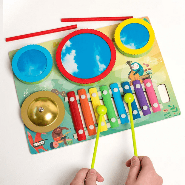 Wooden Playing Drums and Zither in One