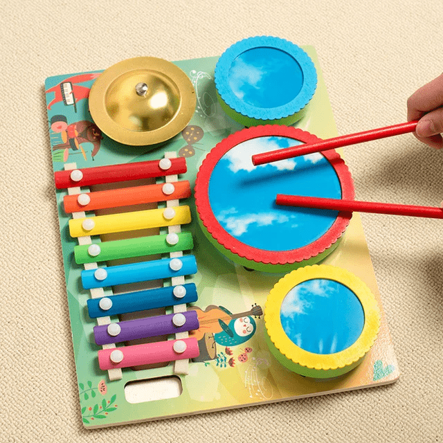Wooden Playing Drums and Zither in One