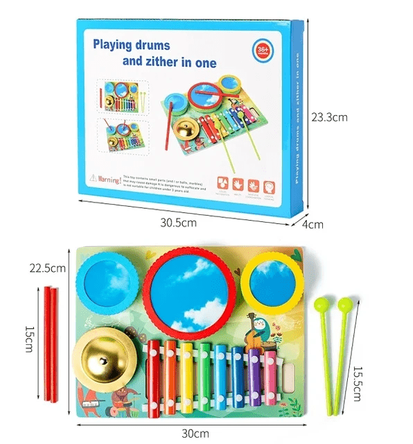 Wooden Playing Drums and Zither in One