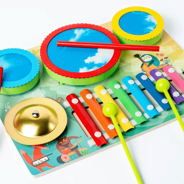 Wooden Playing Drums and Zither in One