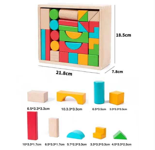 50 Pcs Wooden Building Blocks with Storage Box
