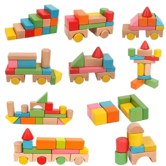 50 Pcs Wooden Building Blocks with Storage Box