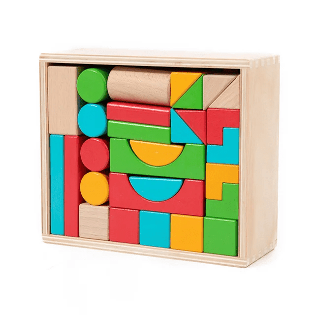 50 Pcs Wooden Building Blocks with Storage Box
