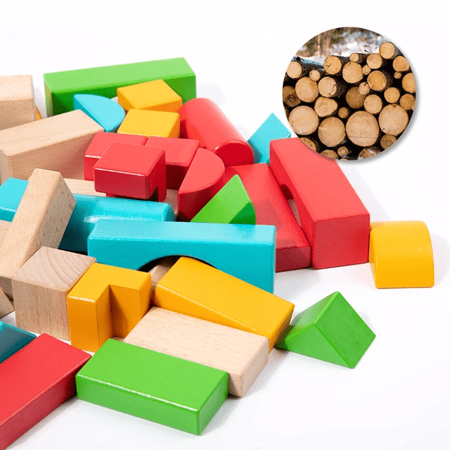 50 Pcs Wooden Building Blocks with Storage Box