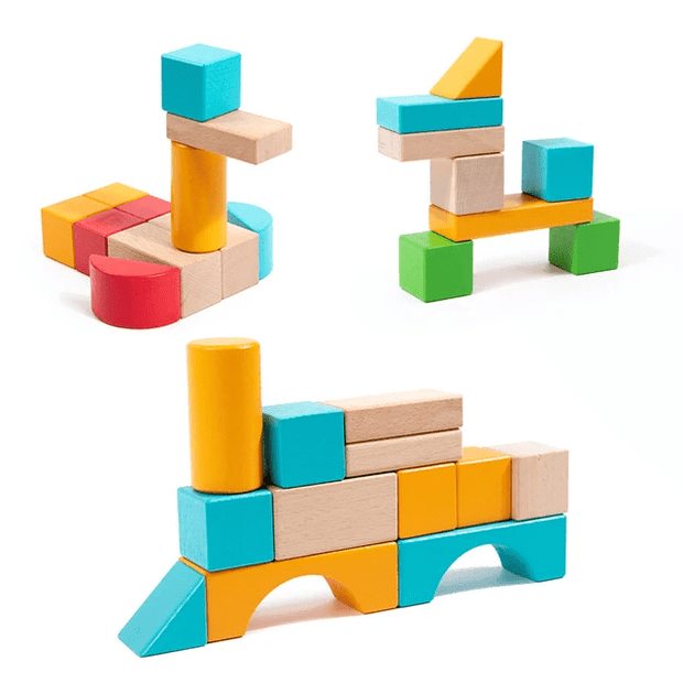 50 Pcs Wooden Building Blocks with Storage Box