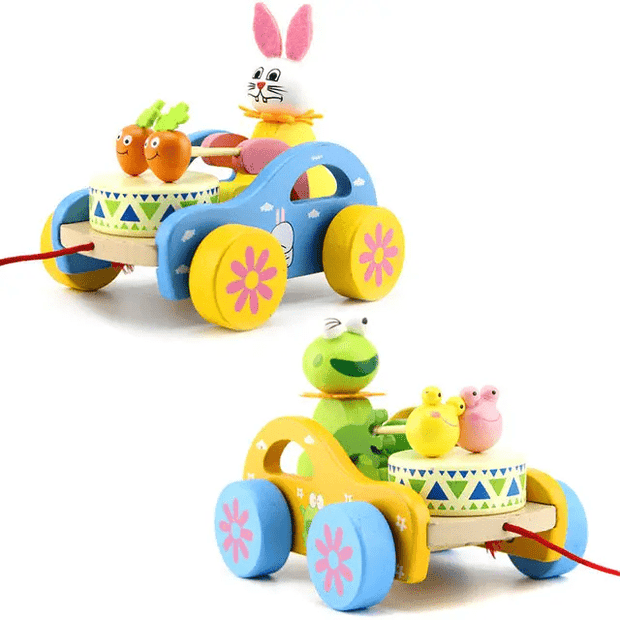 Wooden Pull along toy with Drums