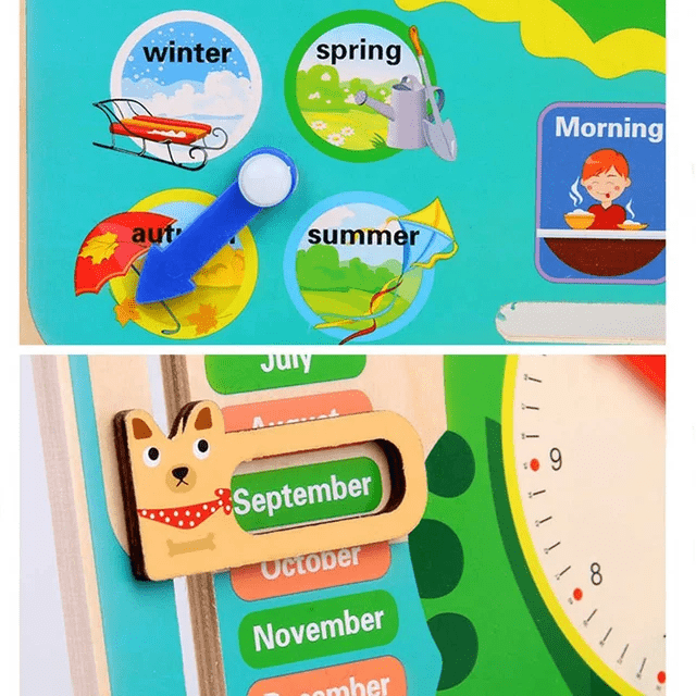 Multi Functional Calendar Clock - Frog - Wooden