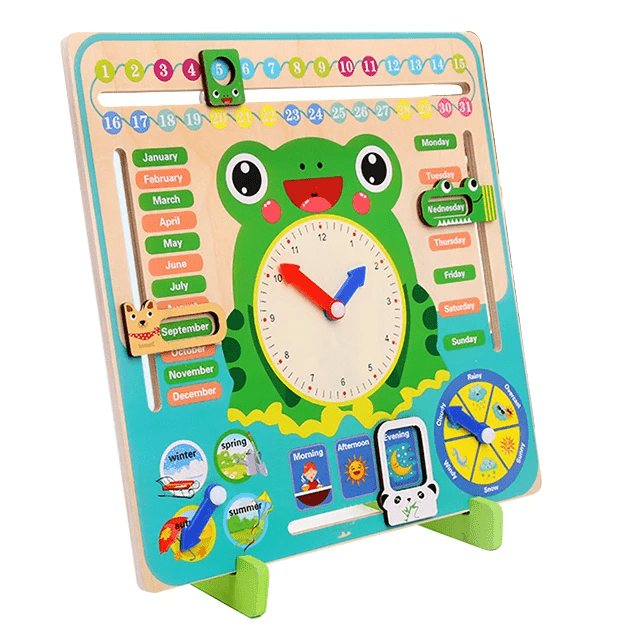 Multi Functional Calendar Clock - Frog - Wooden
