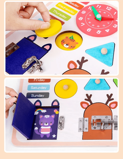 Open Sesame Busy Lock Board - Wooden