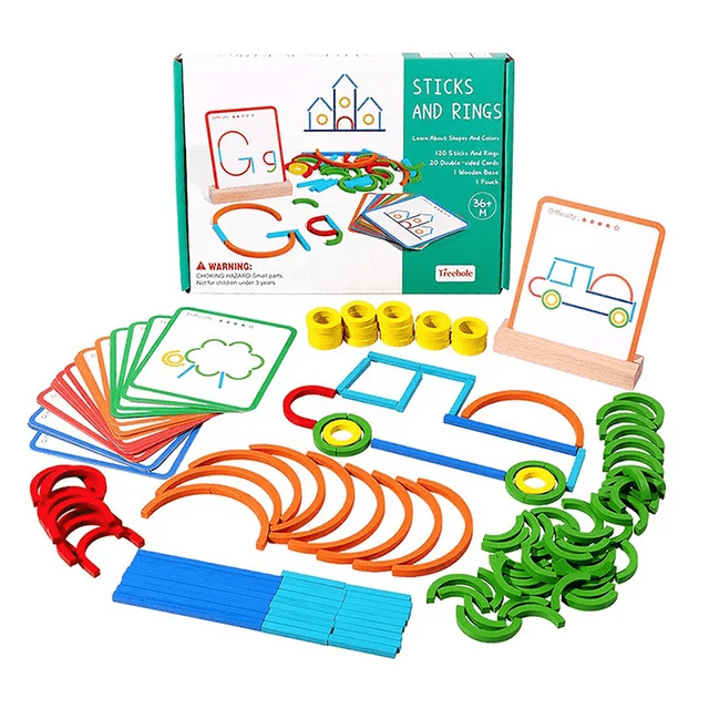 Sticks and Rings - Wooden Pattern Matching Puzzle