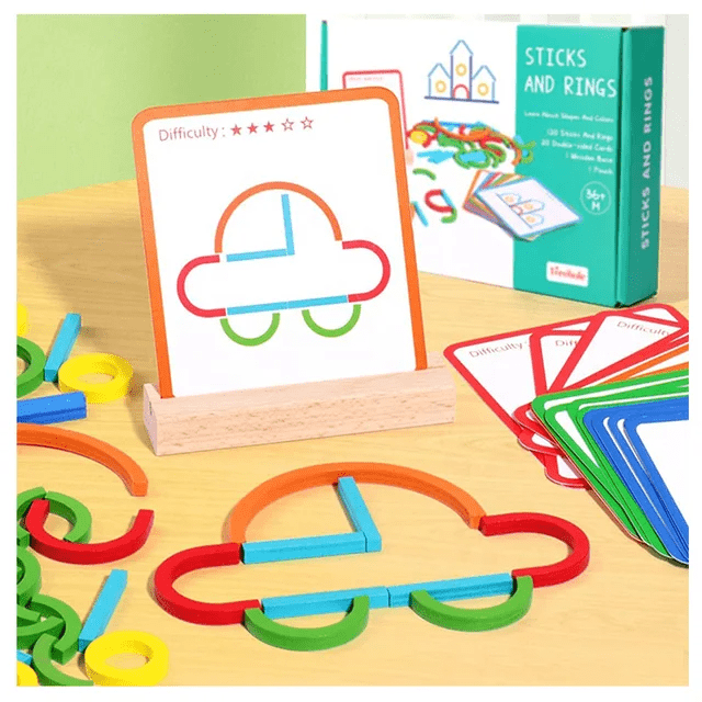 Sticks and Rings - Wooden Pattern Matching Puzzle