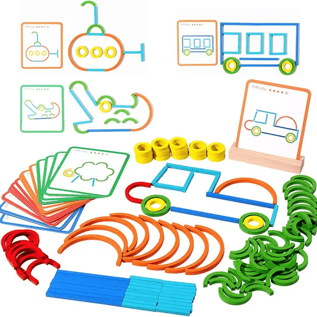 Sticks and Rings - Wooden Pattern Matching Puzzle