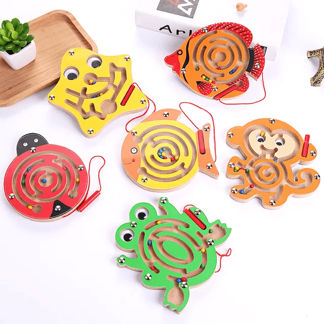 Wooden Maze with Magnetic Stick