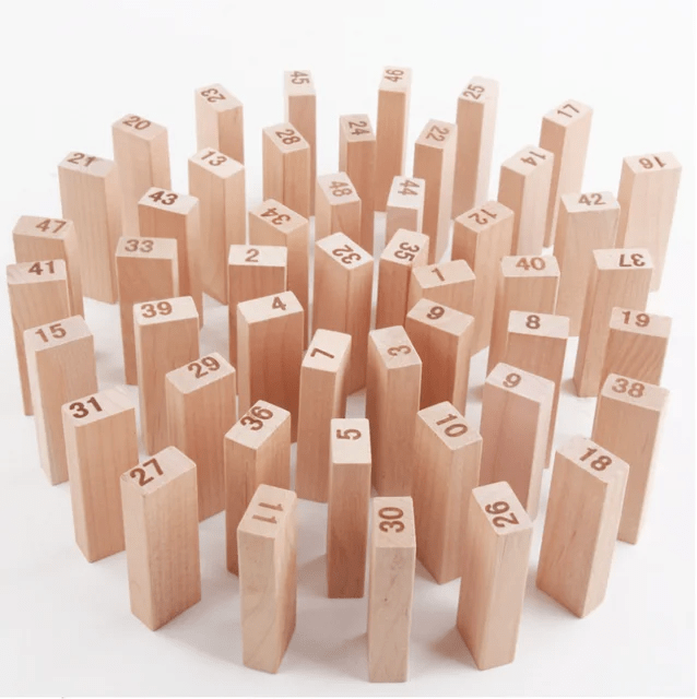 Jenga Blocks 54 pcs - Wooden Numbers