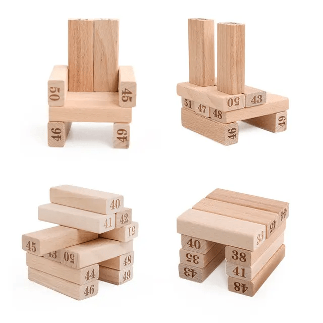Jenga Blocks 54 pcs - Wooden Numbers