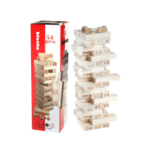 Jenga Blocks 54 pcs - Wooden Numbers