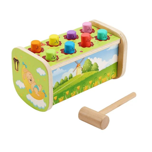 Wooden swinging hamster hammer game toy for kids with pendulum hamster and wooden mallet for reflex and timing play