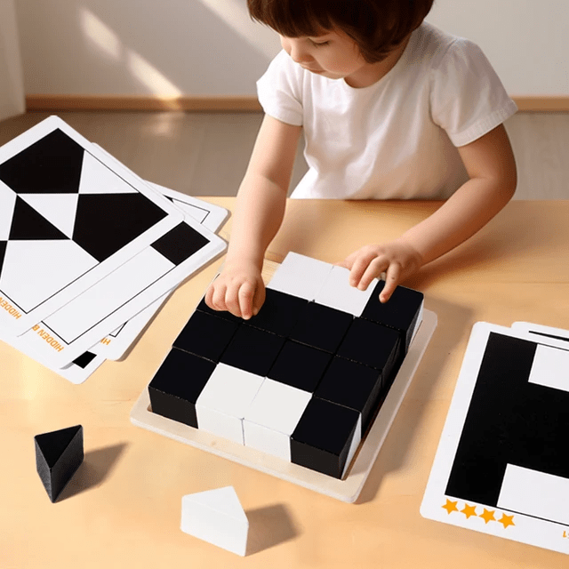 Hiding Blocks - Wooden Black & White Pattern Matching