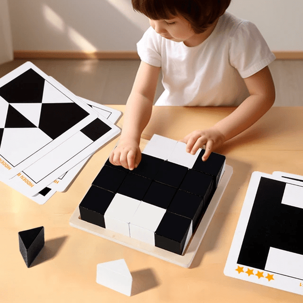 Hiding Blocks - Wooden Black & White Pattern Matching