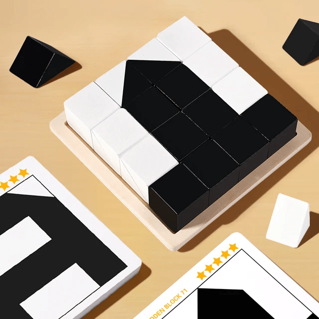 Hiding Blocks - Wooden Black & White Pattern Matching