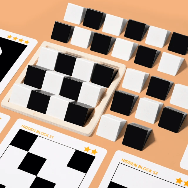 Hiding Blocks - Wooden Black & White Pattern Matching