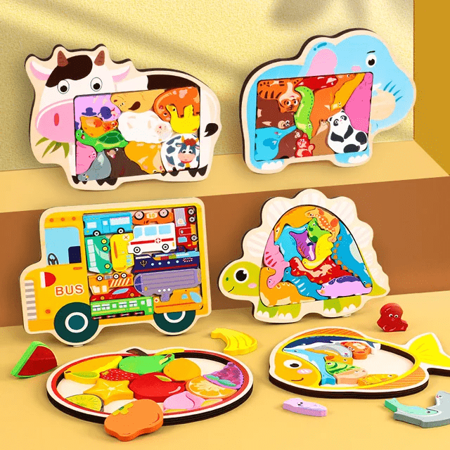 Fitted Design Tray Puzzle with Wooden Stacking Block