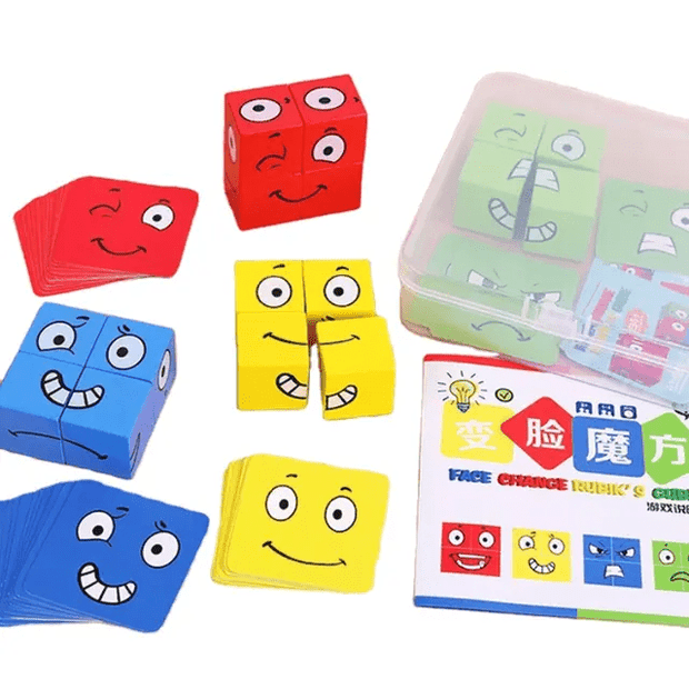 Face Change cube plastic box - Wooden