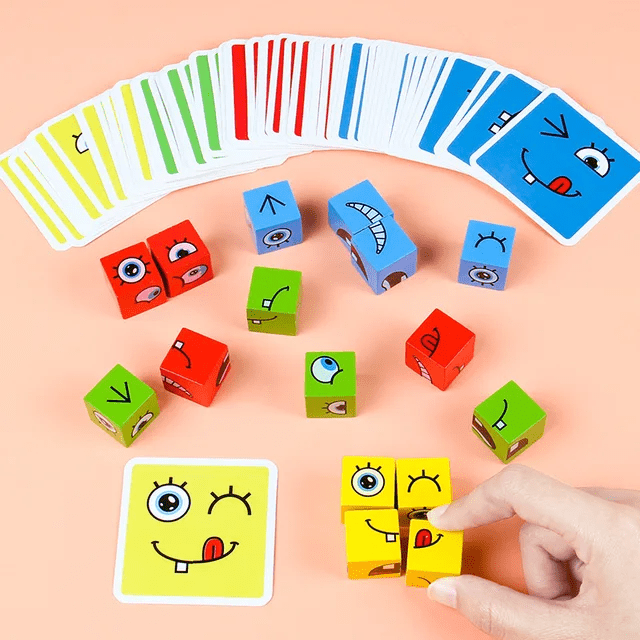 Face Change cube plastic box - Wooden