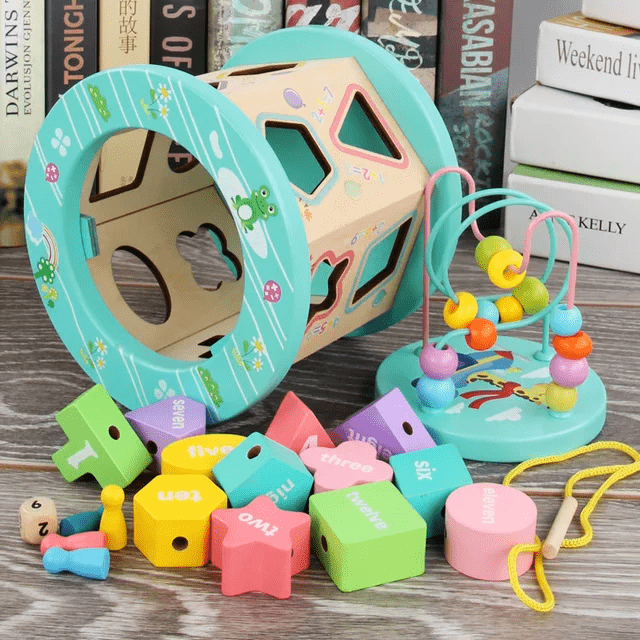 Wooden 6 in 1 Six Sided Intelligence Box Beads - Multifunctional