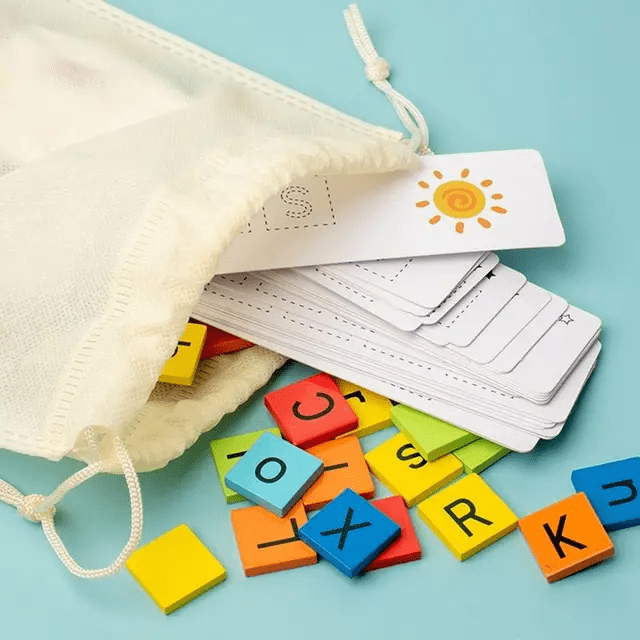 Wooden Spelling Game with Cards and Alphabets