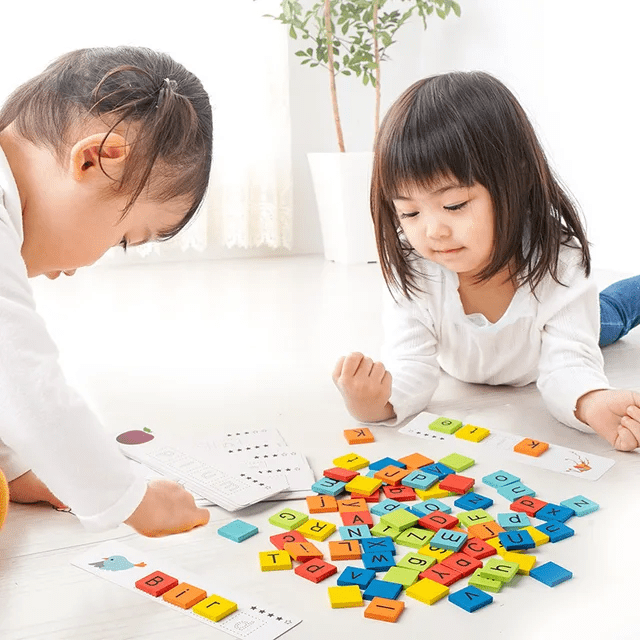 Wooden Spelling Game with Cards and Alphabets