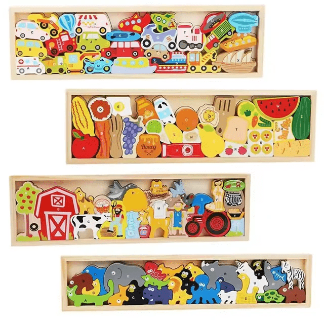 Wooden Vehicles / Farm with A-Z in a tray Puzzle
