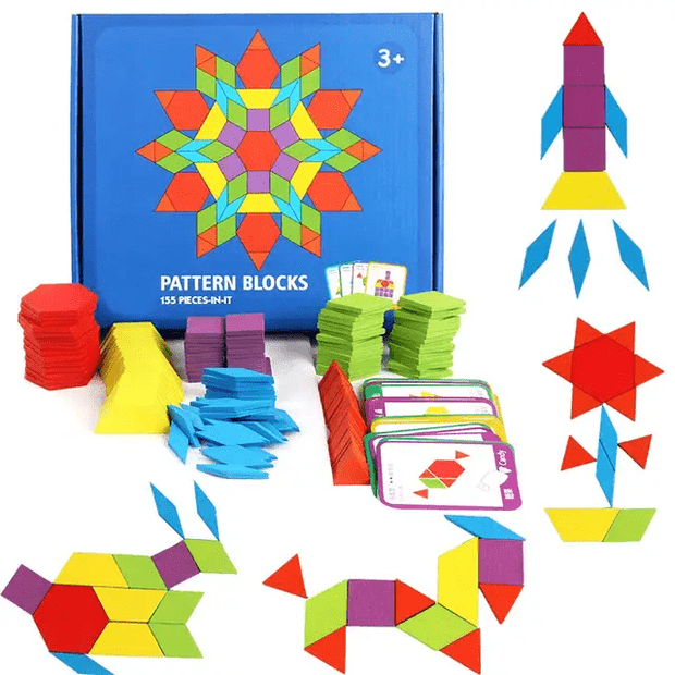 155 Pattern Blocks - Wooden Pattern Matching Puzzle